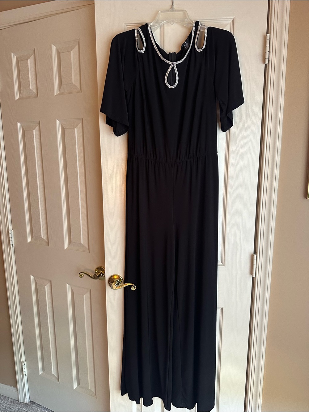 MSK Black Maxi elegant jumpsuit with Silver Beaded Neckline